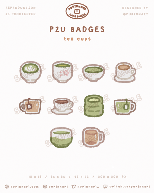 [ P2U ] Tea Cups Badge Bundle of 10 ⋮ Twitch/Youtube/Discord