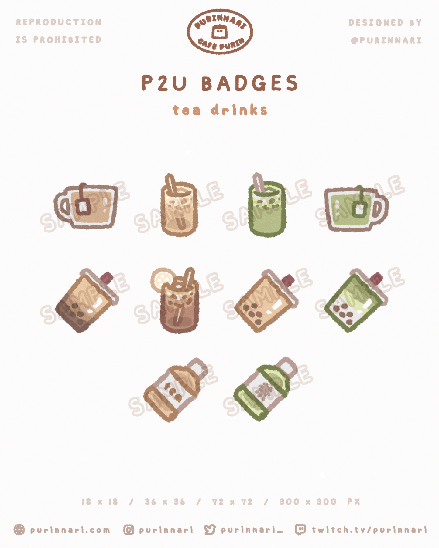 [ P2U ] Tea Drinks Badge Bundle of 10 ⋮ Twitch/Youtube/Discord