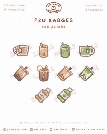 [ P2U ] Tea Drinks Badge Bundle of 10 ⋮ Twitch/Youtube/Discord