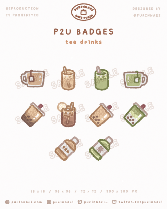 [ P2U ] Tea Drinks Badge Bundle of 10 ⋮ Twitch/Youtube/Discord