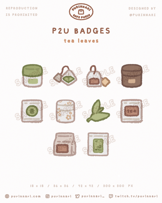 [ P2U ] Tea Leaves Badge Bundle of 10 ⋮ Twitch/Youtube/Discord