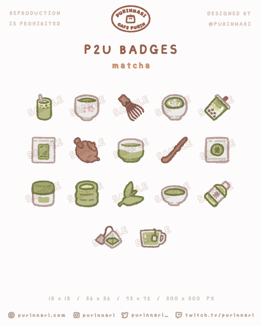 [ P2U ] Matcha Badge Bundle of 17 ⋮ Twitch/Youtube/Discord
