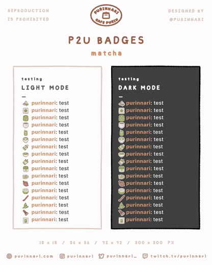 [ P2U ] Matcha Badge Bundle of 17 ⋮ Twitch/Youtube/Discord