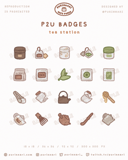 [ P2U ] Tea Station Badge Bundle of 20 ⋮ Twitch/Youtube/Discord