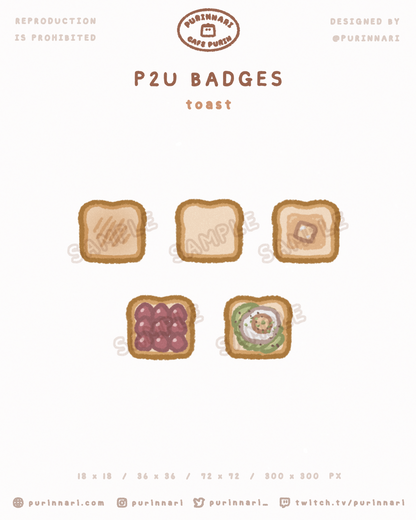 [ P2U ] Toast Badge Bundle of 5 ⋮ Twitch/Youtube/Discord