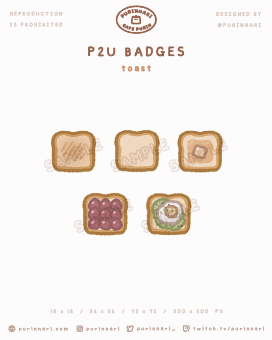 [ P2U ] Toast Badge Bundle of 5 ⋮ Twitch/Youtube/Discord
