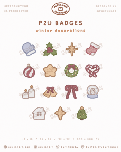 [ P2U ] Winter Decorations Badge Bundle of 15 ⋮ Twitch/Youtube/Discord