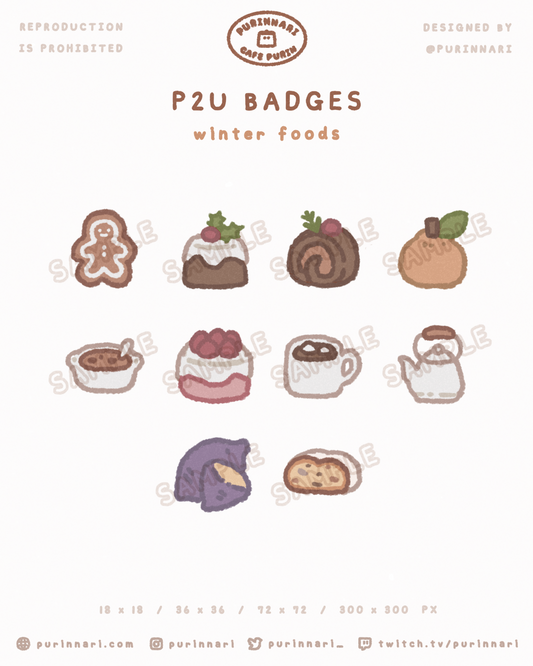 [ P2U ] Winter Food Badge Bundle of 10 ⋮ Twitch/Youtube/Discord